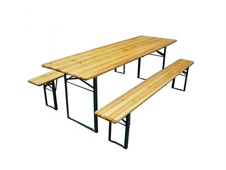 Bench set, table + 2 benches, wood color